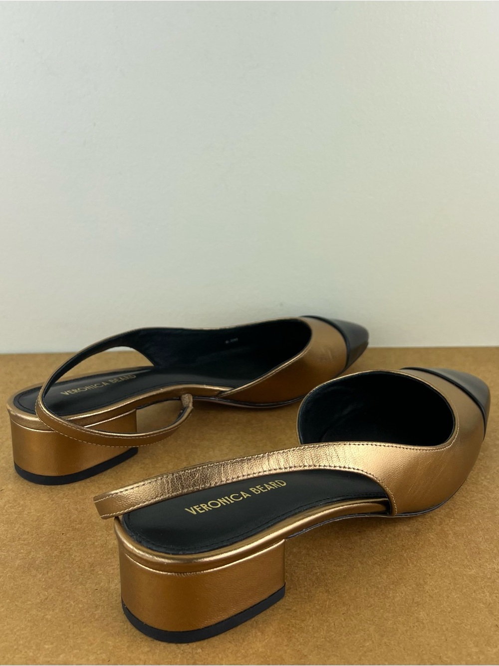 Veronica Beard Metallic Gold and Black Slingback Pumps - Picture 5 of 13